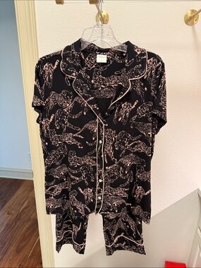 Soma Black Top with Pink Leopard Motif